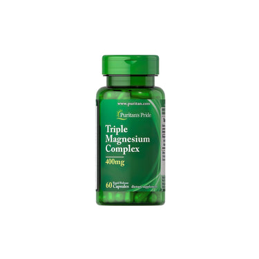 A bottle of Triple Magnesium Complex 400 mg 60 Rapid Release Capsules by Puritan's Pride for bone tissue.